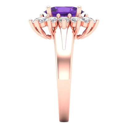 2.72 cttw Natural Amethyst Hidden Halo Engagement Ring - Solid Gold (Oval Cut,9x7mm)