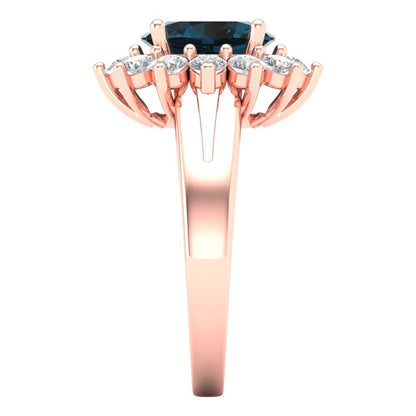 2.72 cttw Natural London Blue Topaz Hidden Halo Engagement Ring - Solid Gold (Oval Cut,9x7mm)