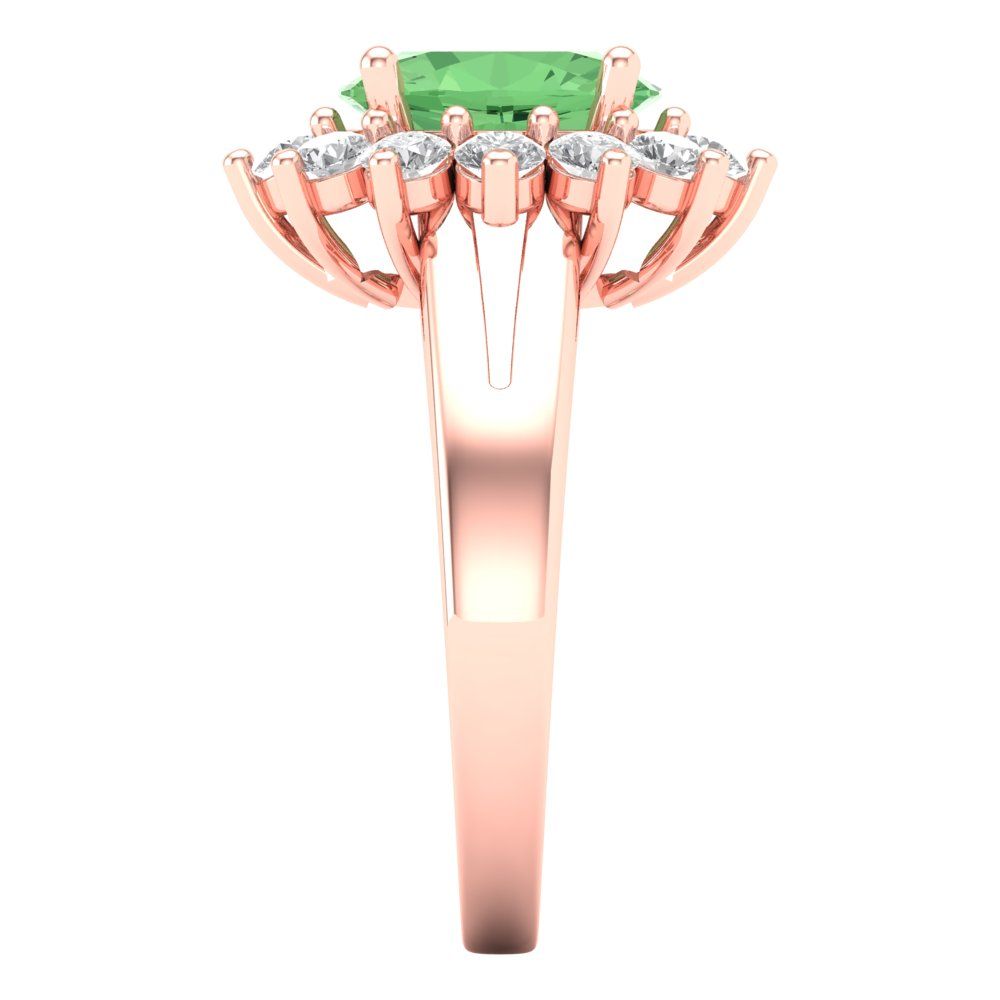 2.72 cttw Zirconia Simulated Green Diamond Hidden Halo Engagement Ring - Solid Gold (VVS1, Oval Cut,9x7mm)