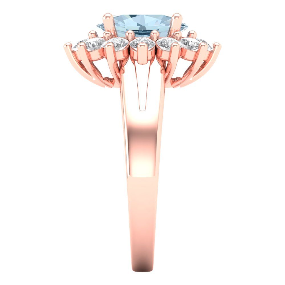 2.72 cttw Natural Aquamarine Hidden Halo Engagement Ring - Solid Gold (Oval Cut,9x7mm)