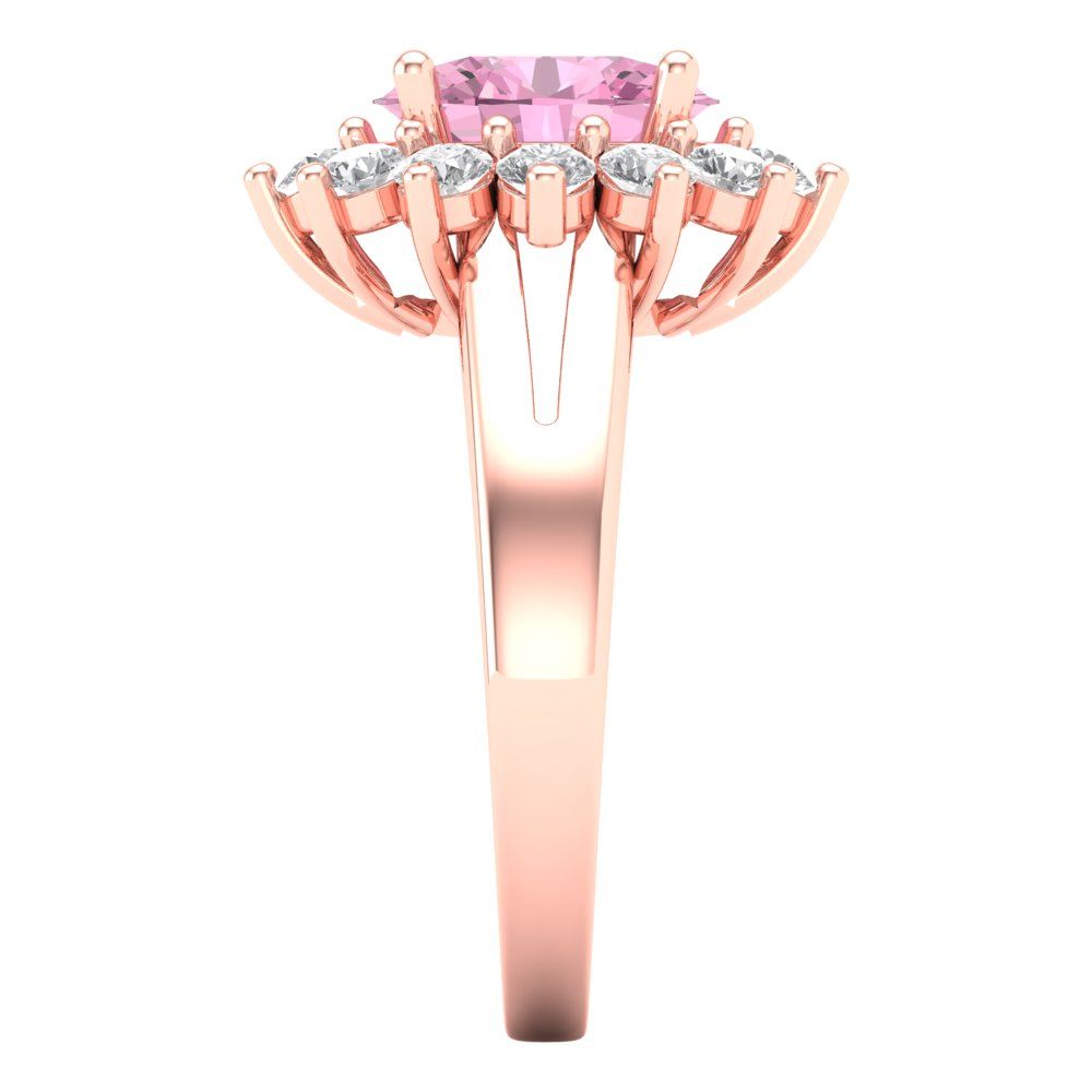 2.72 cttw Zirconia Simulated Pink Diamond Hidden Halo Engagement Ring - Solid Gold (VVS1, Oval Cut,9x7mm)