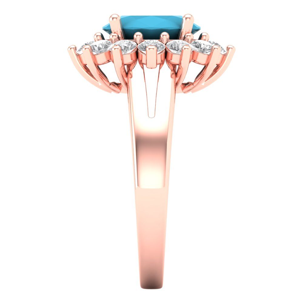 2.72 cttw Simulated Turquoise Hidden Halo Engagement Ring - Solid Gold (Oval Cut,9x7mm)