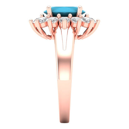 2.72 cttw Simulated Turquoise Hidden Halo Engagement Ring - Solid Gold (Oval Cut,9x7mm)