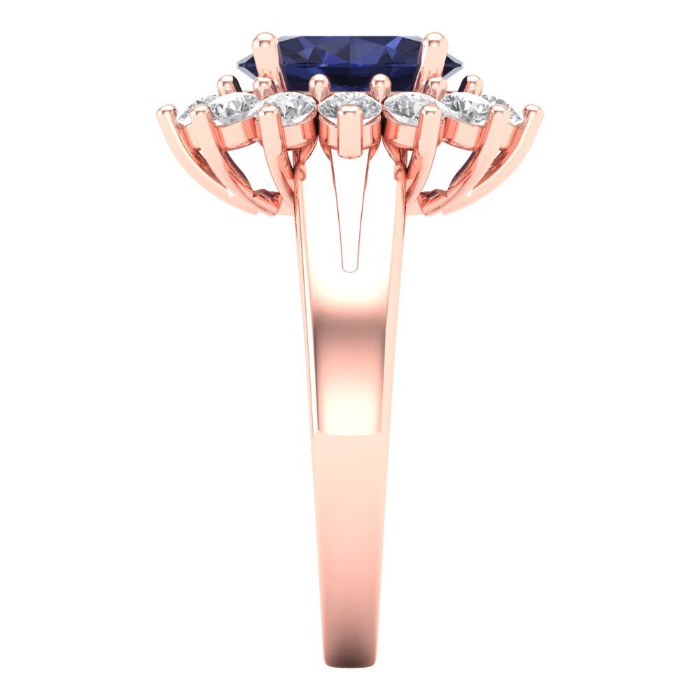 2.72 cttw Simulated Blue Sapphire Hidden Halo Engagement Ring - Solid Gold (Oval Cut,9x7mm)