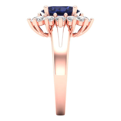 2.72 cttw Simulated Blue Sapphire Hidden Halo Engagement Ring - Solid Gold (Oval Cut,9x7mm)