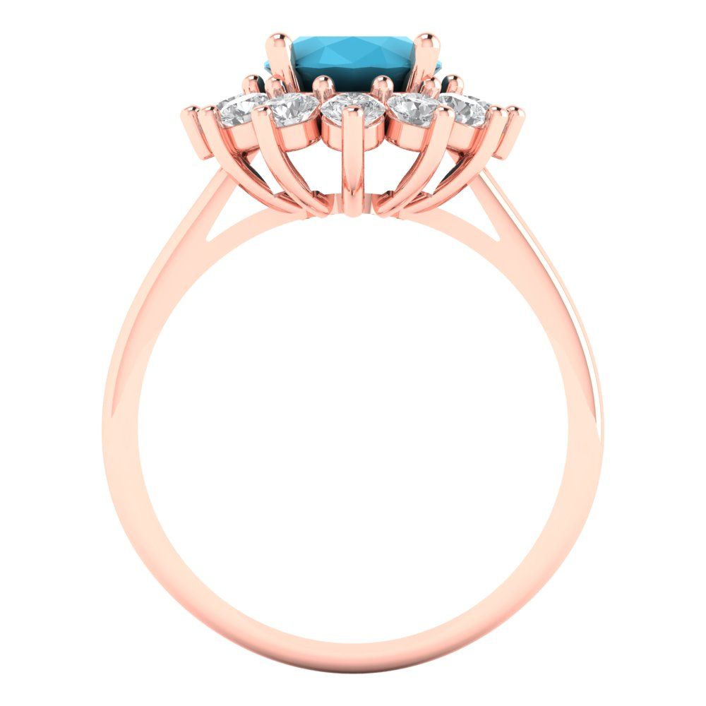 2.72 cttw Simulated Turquoise Hidden Halo Engagement Ring - Solid Gold (Oval Cut,9x7mm)