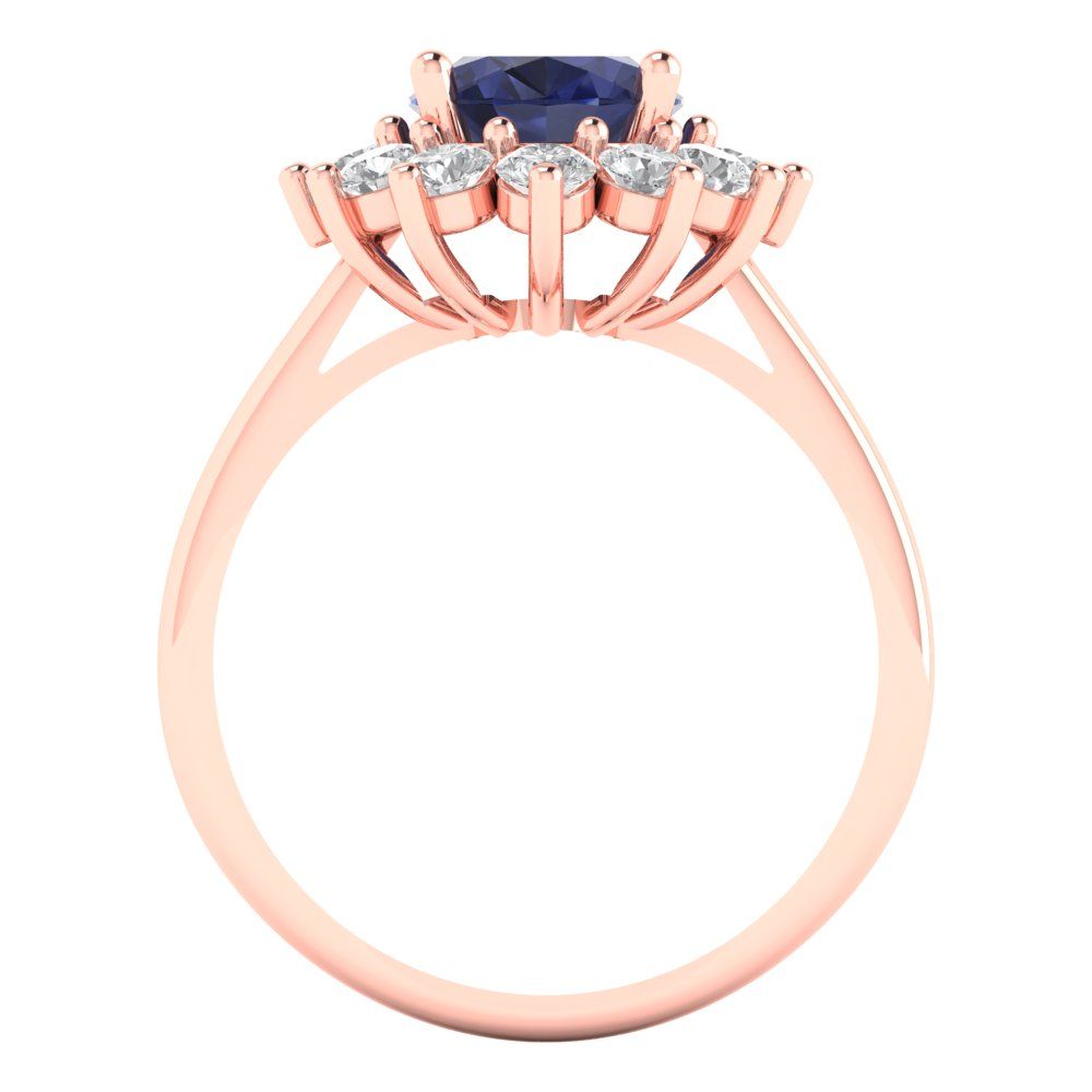 2.72 cttw Simulated Blue Sapphire Hidden Halo Engagement Ring - Solid Gold (Oval Cut,9x7mm)