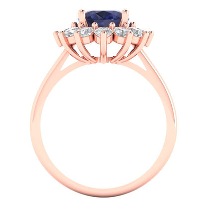 2.72 cttw Simulated Blue Sapphire Hidden Halo Engagement Ring - Solid Gold (Oval Cut,9x7mm)