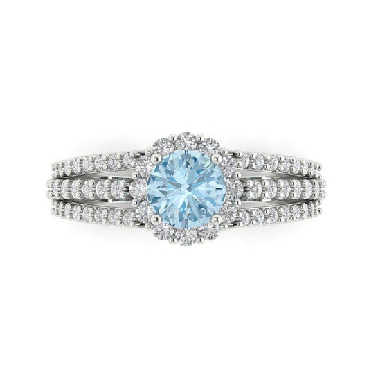 1.83 cttw Zirconia Simulated Blue Diamond Hidden Halo Engagement Ring - Solid White Gold (VVS1, Round Cut,6.5mm)