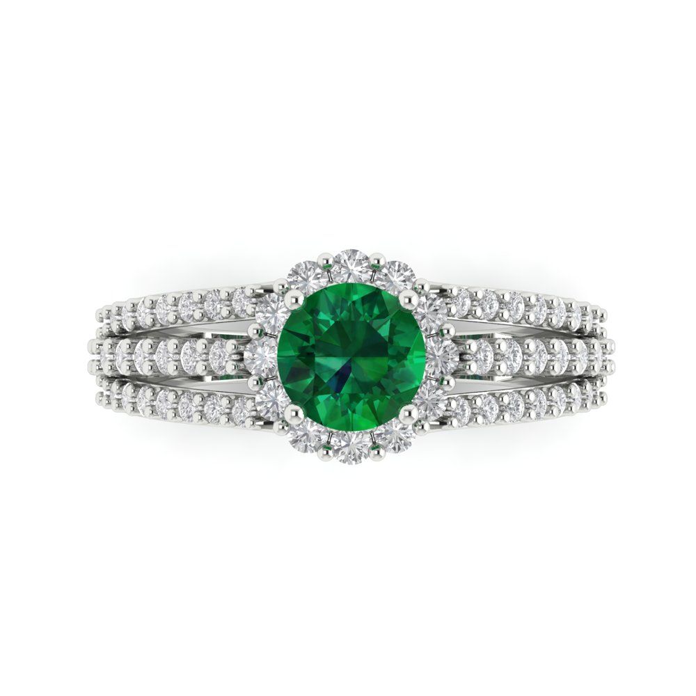 1.83 cttw Simulated Emerald Hidden Halo Engagement Ring - Solid Gold (Round Cut,6.5mm)