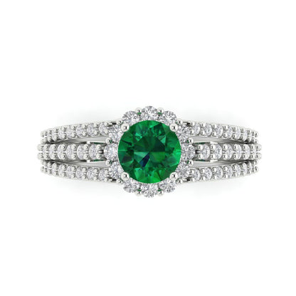 1.83 cttw Simulated Emerald Hidden Halo Engagement Ring - Solid Gold (Round Cut,6.5mm)