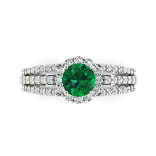 1.83 cttw Simulated Emerald Hidden Halo Engagement Ring - Solid White Gold (VVS1, Round Cut,6.5mm)