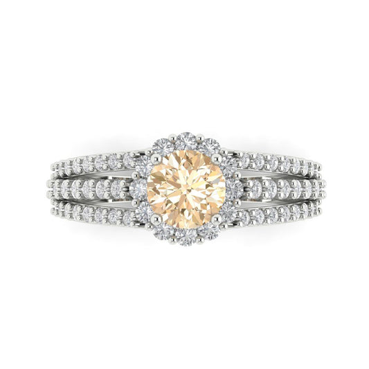 1.83 cttw Natural Morganite Hidden Halo Engagement Ring - Solid White Gold (VVS1, Round Cut,6.5mm)