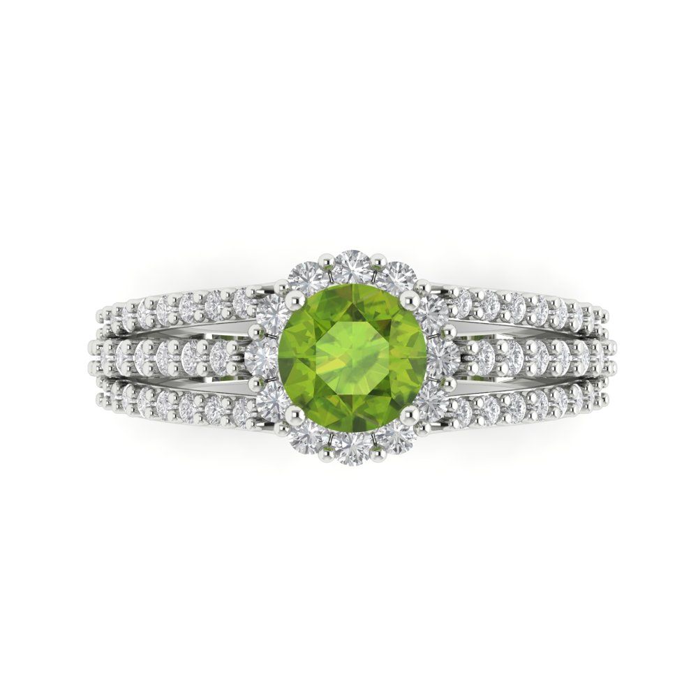 1.83 cttw Natural Peridot Hidden Halo Engagement Ring - Solid Gold (Round Cut,6.5mm)