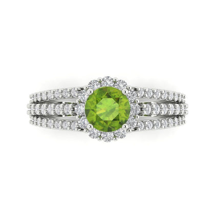 1.83 cttw Natural Peridot Hidden Halo Engagement Ring - Solid Gold (Round Cut,6.5mm)