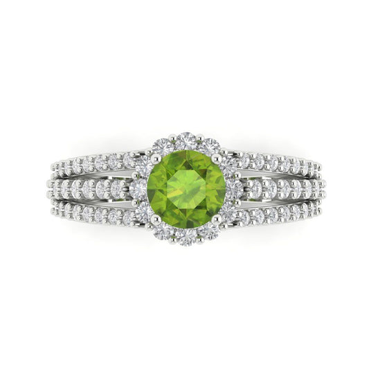 1.83 cttw Natural Peridot Hidden Halo Engagement Ring - Solid White Gold (VVS1, Round Cut,6.5mm)
