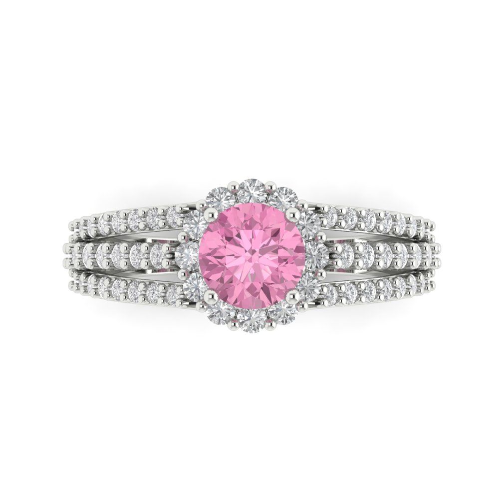 1.83 cttw Zirconia Simulated Pink Diamond Hidden Halo Engagement Ring - Solid Gold (VVS1, Round Cut,6.5mm)