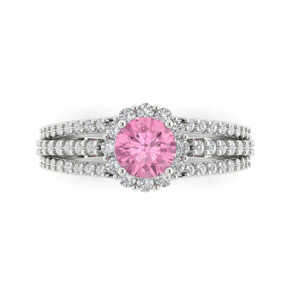 1.83 cttw Zirconia Simulated Pink Diamond Hidden Halo Engagement Ring - Solid Gold (VVS1, Round Cut,6.5mm)