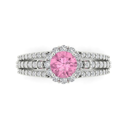 1.83 cttw Zirconia Simulated Pink Diamond Hidden Halo Engagement Ring - Solid White Gold (VVS1, Round Cut,6.5mm)