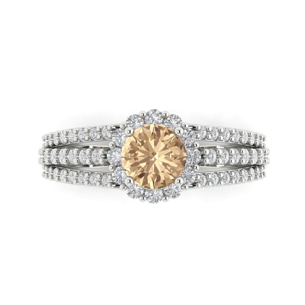 1.83 cttw Yellow Moissanite Hidden Halo Engagement Ring - Solid White Gold (VVS1, Round Cut,6.5mm)