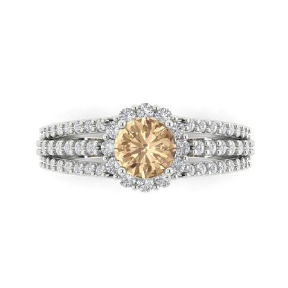 1.83 cttw Yellow Moissanite Hidden Halo Engagement Ring - Solid White Gold (VVS1, Round Cut,6.5mm)