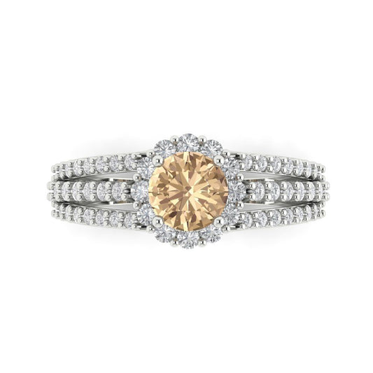 1.83 cttw Yellow Moissanite Hidden Halo Engagement Ring - Solid White Gold (VVS1, Round Cut,6.5mm)