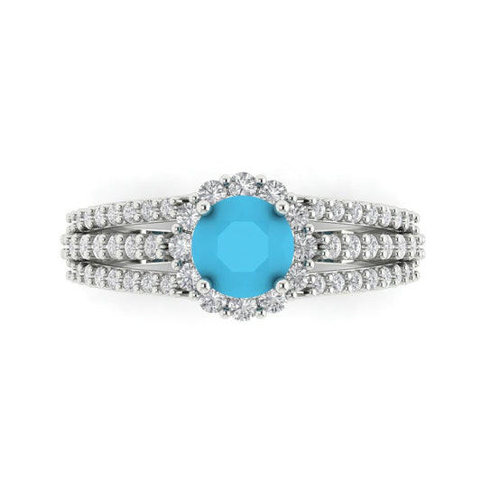 1.83 cttw Simulated Turquoise Hidden Halo Engagement Ring - Solid White Gold (VVS1, Round Cut,6.5mm)