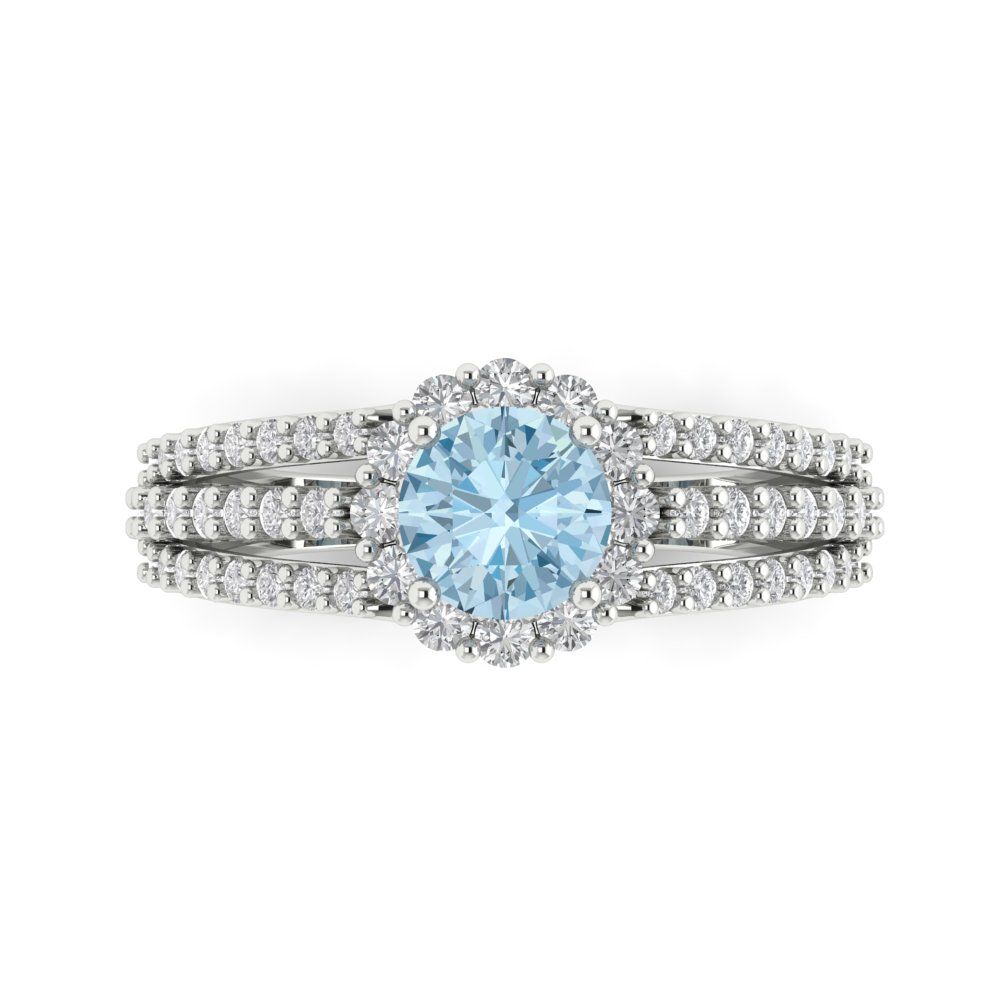 1.83 cttw Natural Aquamarine Hidden Halo Engagement Ring - Solid White Gold (VVS1, Round Cut,6.5mm)
