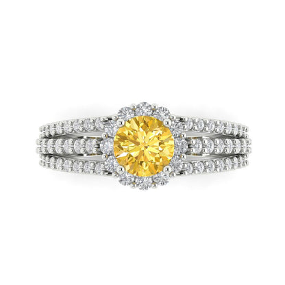 1.83 cttw Natural Citrine Hidden Halo Engagement Ring - Solid Gold (Round Cut,6.5mm)
