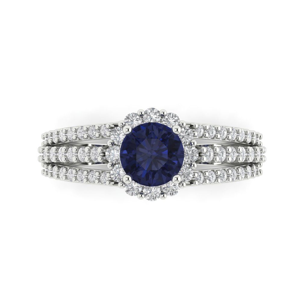 1.83 cttw Simulated Blue Sapphire Hidden Halo Engagement Ring - Solid Gold (Round Cut,6.5mm)