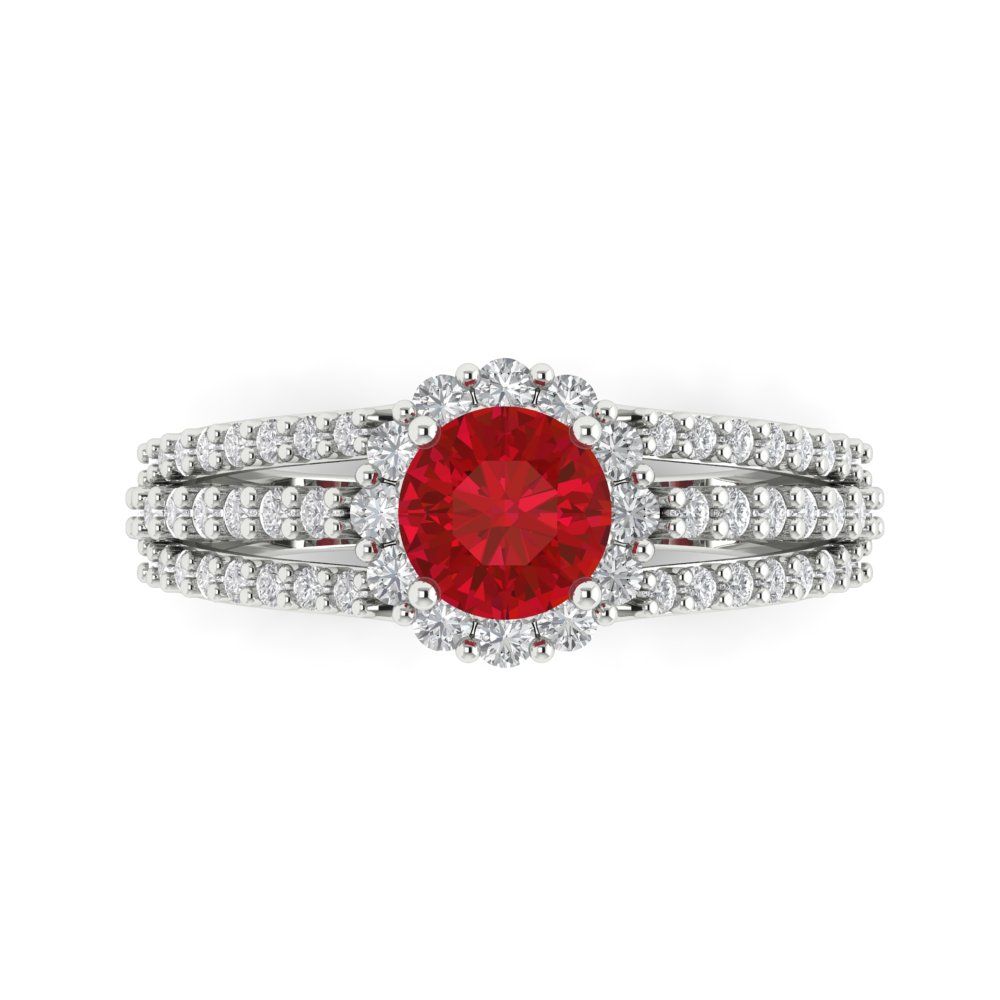 1.83 cttw Simulated Ruby Hidden Halo Engagement Ring - Solid White Gold (VVS1, Round Cut,6.5mm)