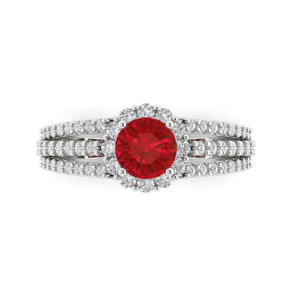 1.83 cttw Simulated Ruby Hidden Halo Engagement Ring - Solid White Gold (VVS1, Round Cut,6.5mm)
