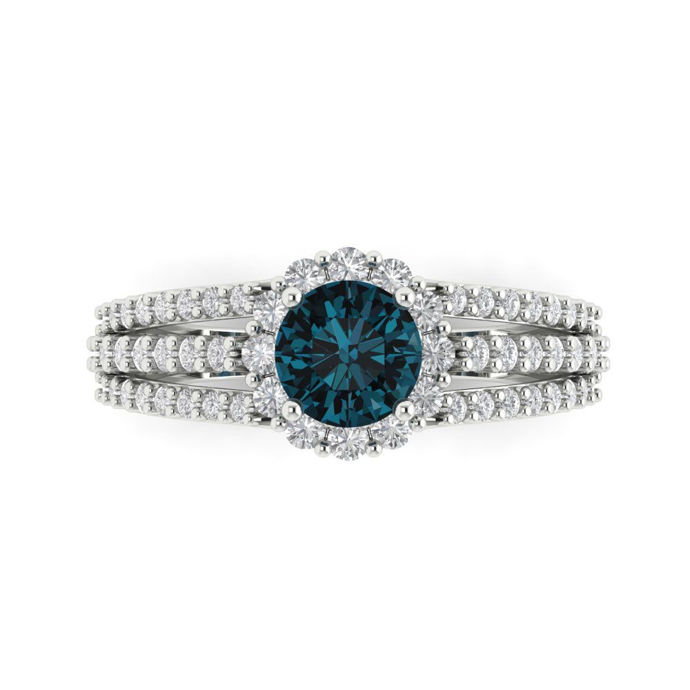 1.83 cttw Natural London Blue Topaz Hidden Halo Engagement Ring - Solid Gold (Round Cut,6.5mm)
