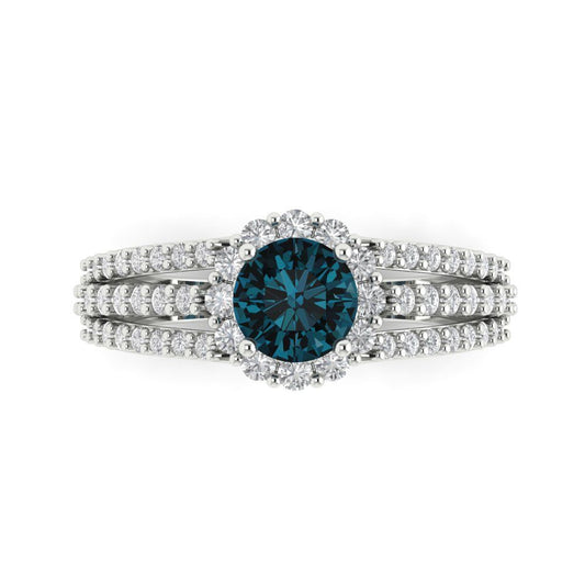 1.83 cttw Natural London Blue Topaz Hidden Halo Engagement Ring - Solid White Gold (VVS1, Round Cut,6.5mm)