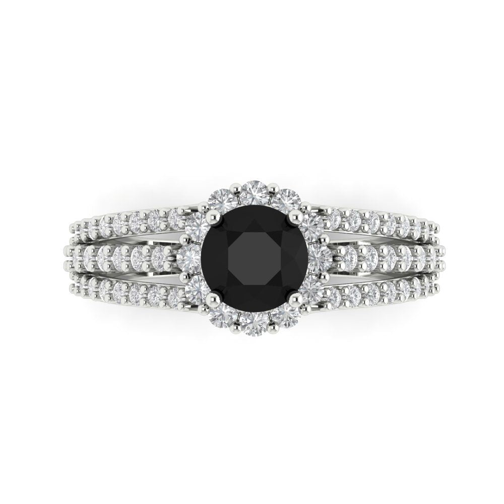 1.83 cttw Natural Onyx Hidden Halo Engagement Ring - Solid Gold (Round Cut,6.5mm)