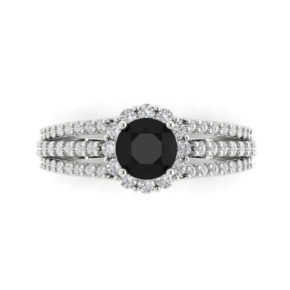 1.83 cttw Natural Onyx Hidden Halo Engagement Ring - Solid Gold (Round Cut,6.5mm)