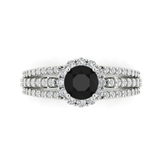 1.83 cttw Natural Onyx Hidden Halo Engagement Ring - Solid White Gold (VVS1, Round Cut,6.5mm)