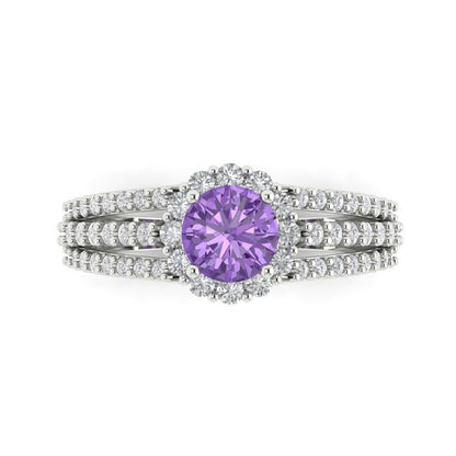 1.83 cttw Simulated Alexandrite Hidden Halo Engagement Ring - Solid Gold (Round Cut,6.5mm)