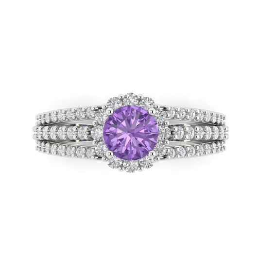 1.83 cttw Simulated Alexandrite Hidden Halo Engagement Ring - Solid White Gold (VVS1, Round Cut,6.5mm)