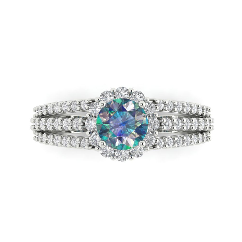 1.83 cttw Blue Moissanite Hidden Halo Engagement Ring - Solid White Gold (VVS1, Round Cut,6.5mm)