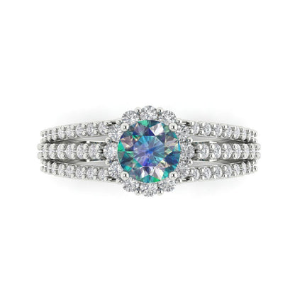 1.83 cttw Blue Moissanite Hidden Halo Engagement Ring - Solid White Gold (VVS1, Round Cut,6.5mm)