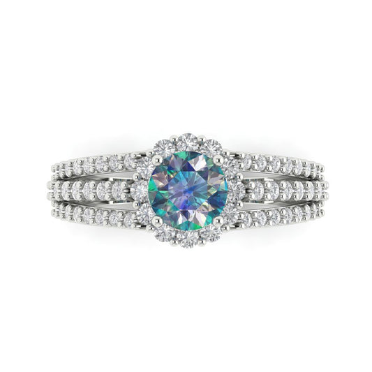 1.83 cttw Blue Moissanite Hidden Halo Engagement Ring - Solid White Gold (VVS1, Round Cut,6.5mm)