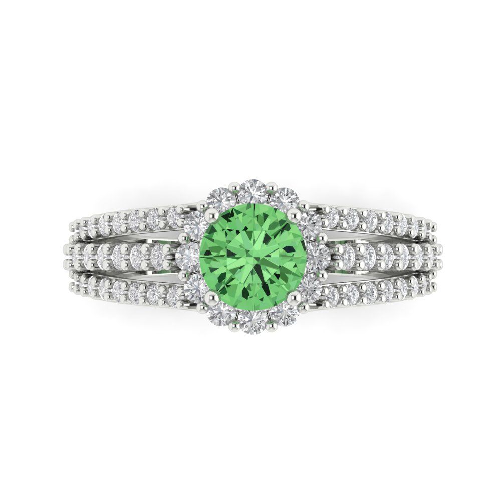 1.83 cttw Zirconia Simulated Green Diamond Hidden Halo Engagement Ring - Solid Gold (VVS1, Round Cut,6.5mm)