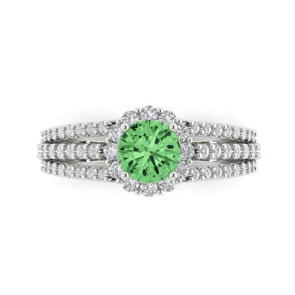 1.83 cttw Zirconia Simulated Green Diamond Hidden Halo Engagement Ring - Solid Gold (VVS1, Round Cut,6.5mm)
