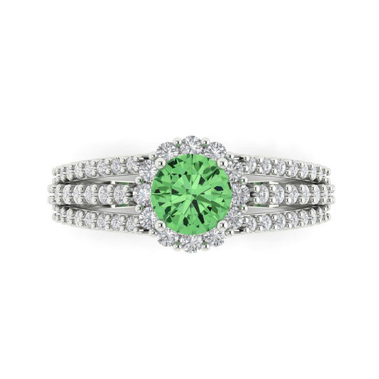 1.83 cttw Zirconia Simulated Green Diamond Hidden Halo Engagement Ring - Solid White Gold (VVS1, Round Cut,6.5mm)
