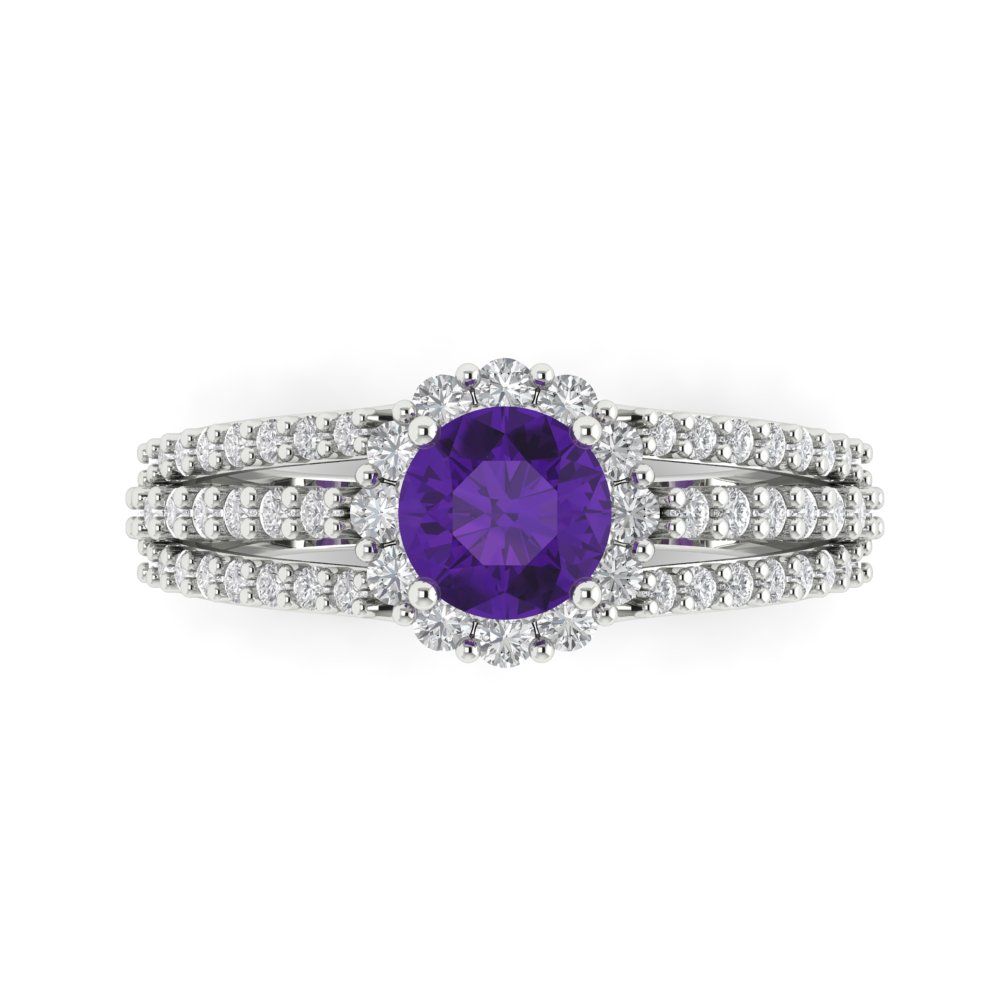 1.83 cttw Natural Amethyst Hidden Halo Engagement Ring - Solid Gold (Round Cut,6.5mm)