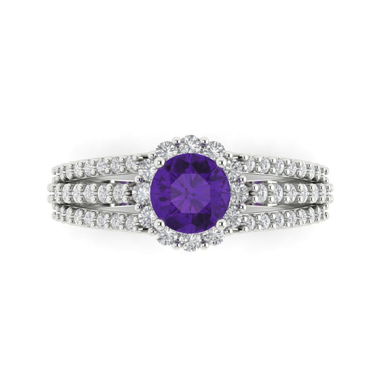 1.83 cttw Natural Amethyst Hidden Halo Engagement Ring - Solid White Gold (VVS1, Round Cut,6.5mm)