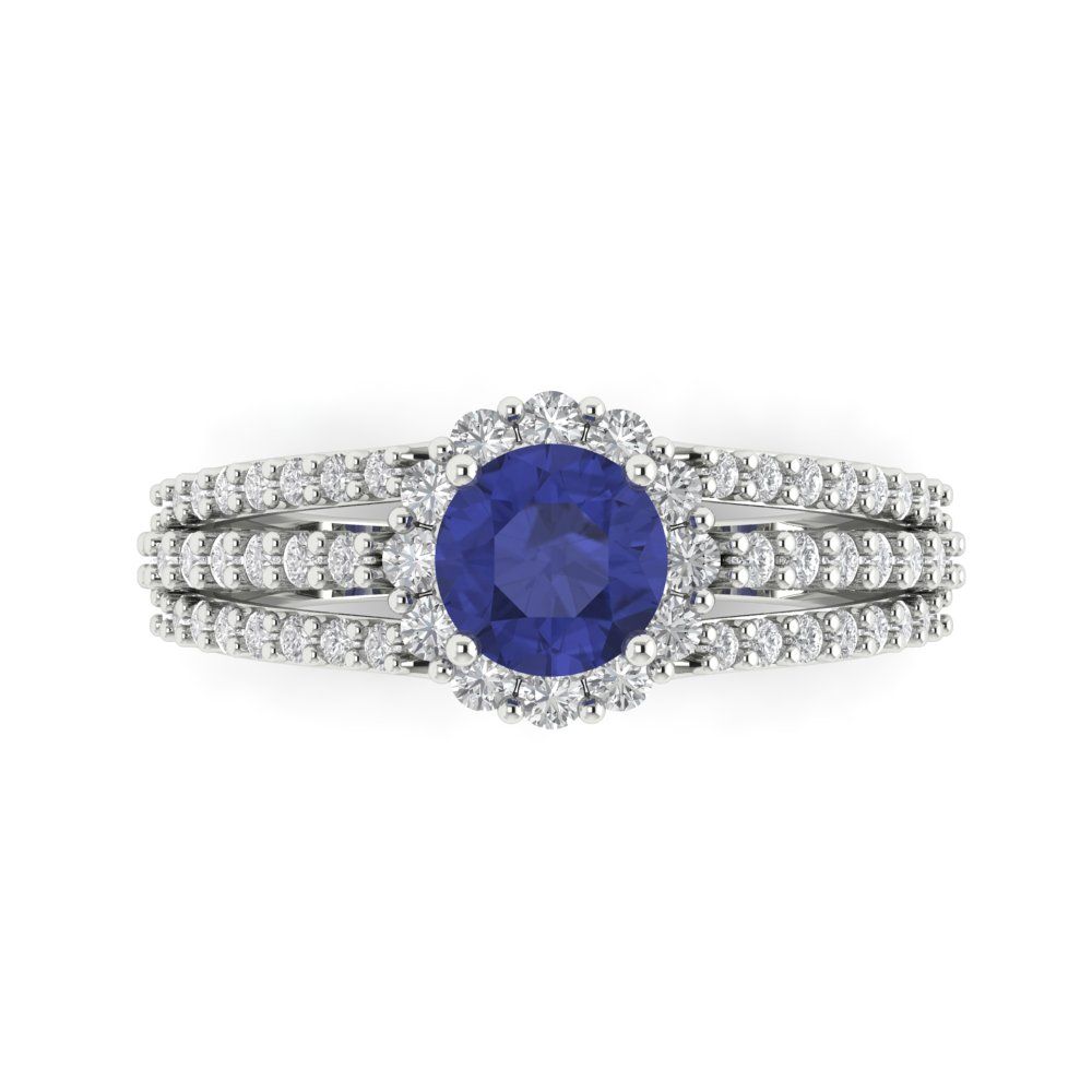 1.83 cttw Simulated Tanzanite Hidden Halo Engagement Ring - Solid White Gold (VVS1, Round Cut,6.5mm)