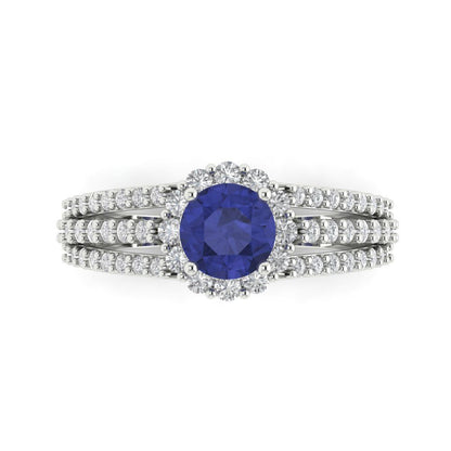 1.83 cttw Simulated Tanzanite Hidden Halo Engagement Ring - Solid White Gold (VVS1, Round Cut,6.5mm)
