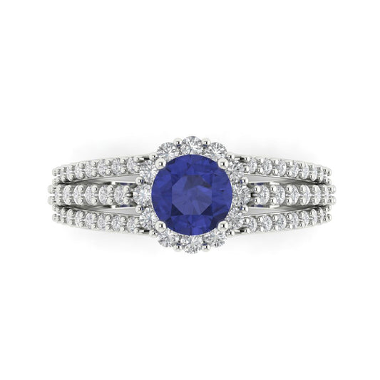 1.83 cttw Simulated Tanzanite Hidden Halo Engagement Ring - Solid White Gold (VVS1, Round Cut,6.5mm)